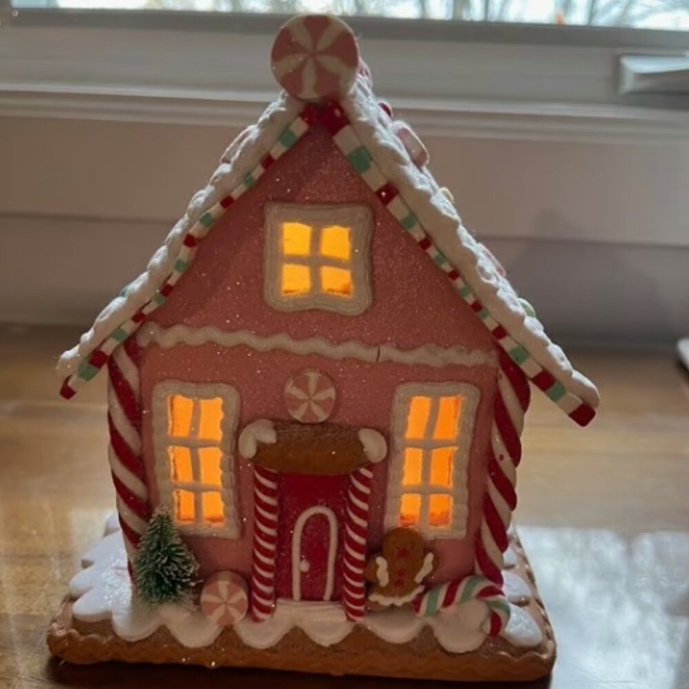 Lighted Gingerbread Candy Color Frosted House - Pink